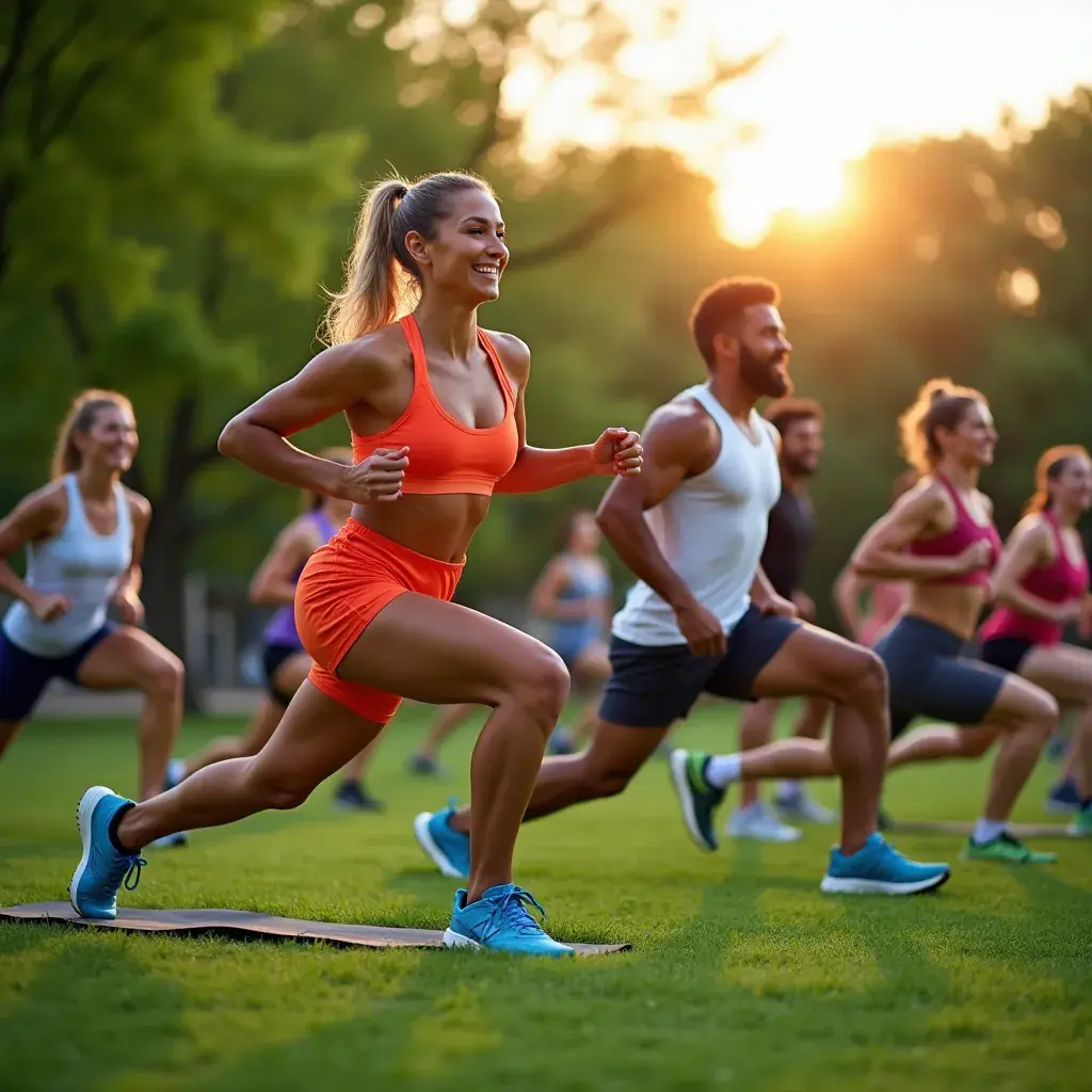 Grupo de personas trabajando en su acondicionamiento físico en una clase grupal.