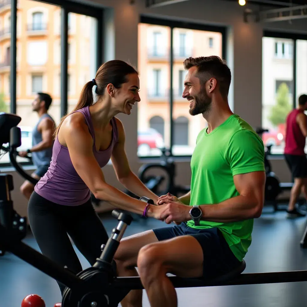 Entrenador motivando a los participantes en una clase de acondicionamiento.